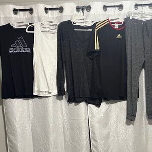 Adidas Black Shirt with Gold Logo and Gray Pants